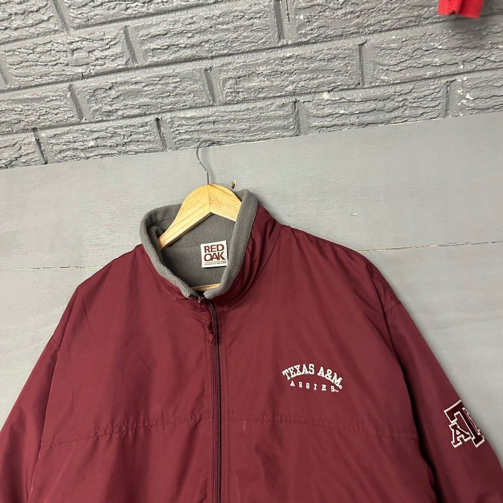 Red Oak Texas A&M Aggies Jacket Mens‎ Large Maroon Full Zip Fleece Lined Vintage